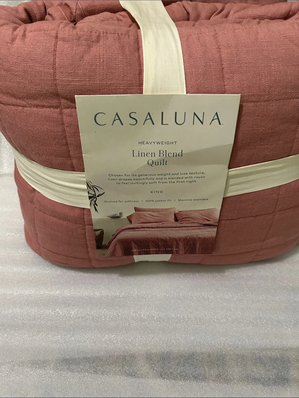 Casaluna King Heavyweight Linen Blend Quilt - Dusty Rose Pink